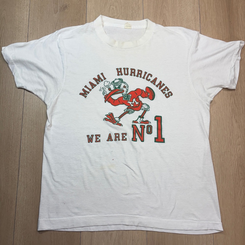 Vintage 80s Miami Hurricanes We are Number 1 T Shirt Single Stitch White Large